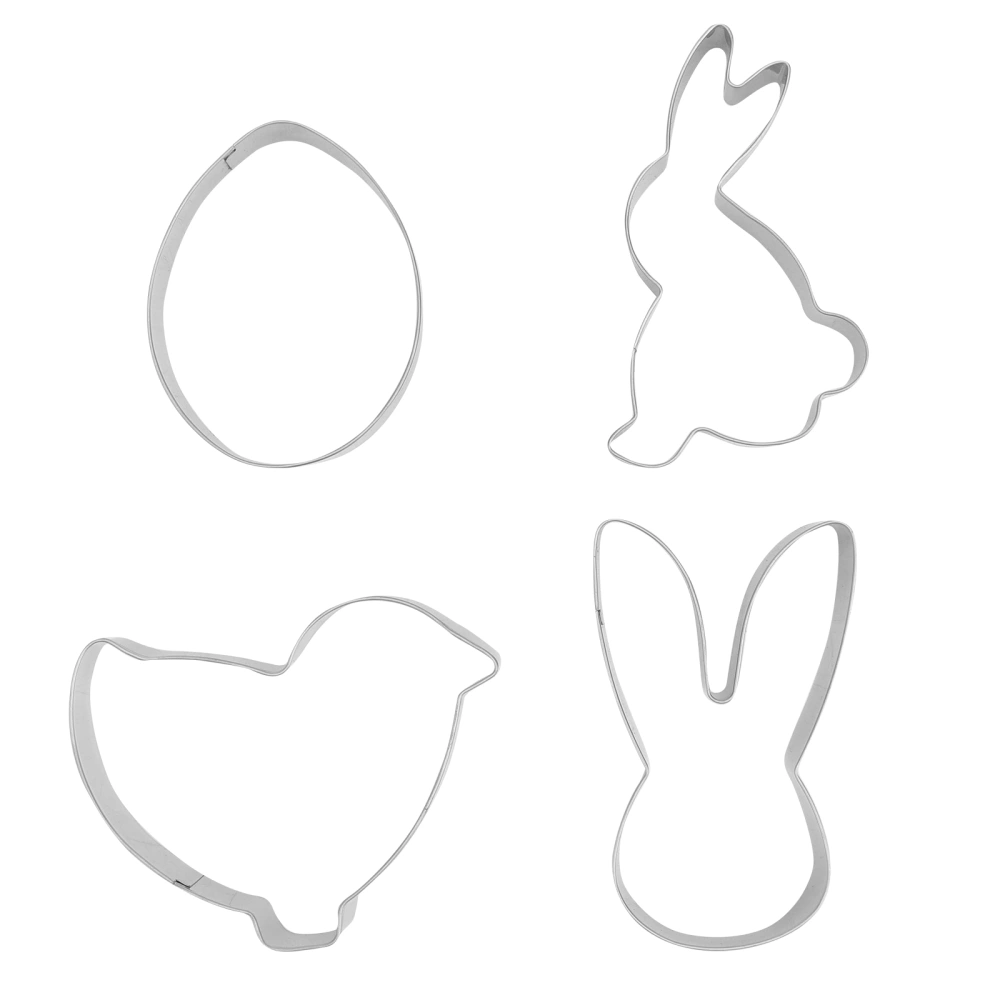 4 Pcs Easter Cookie Cutters Set Non-stick Stainless Steel Cake Molds Assorted Shape DIY Cupcake Biscuit Moulds for Home Dessert House- Rabbit+Rabbit Head+Chicken+Egg (Silver)