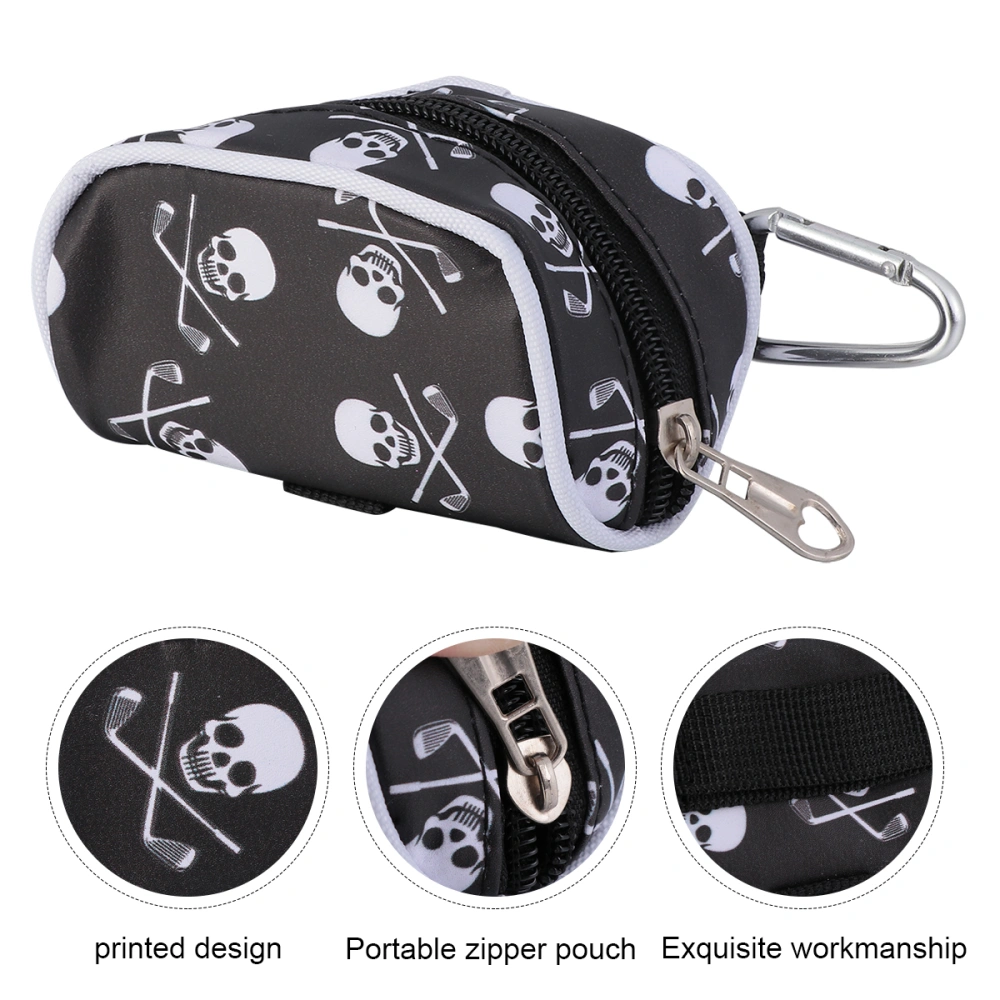 Skeleton Head Printed Ball Storage Bag Tote BagGolf Ball Holder Pouch Bag Tees Pouch Bag (Black)