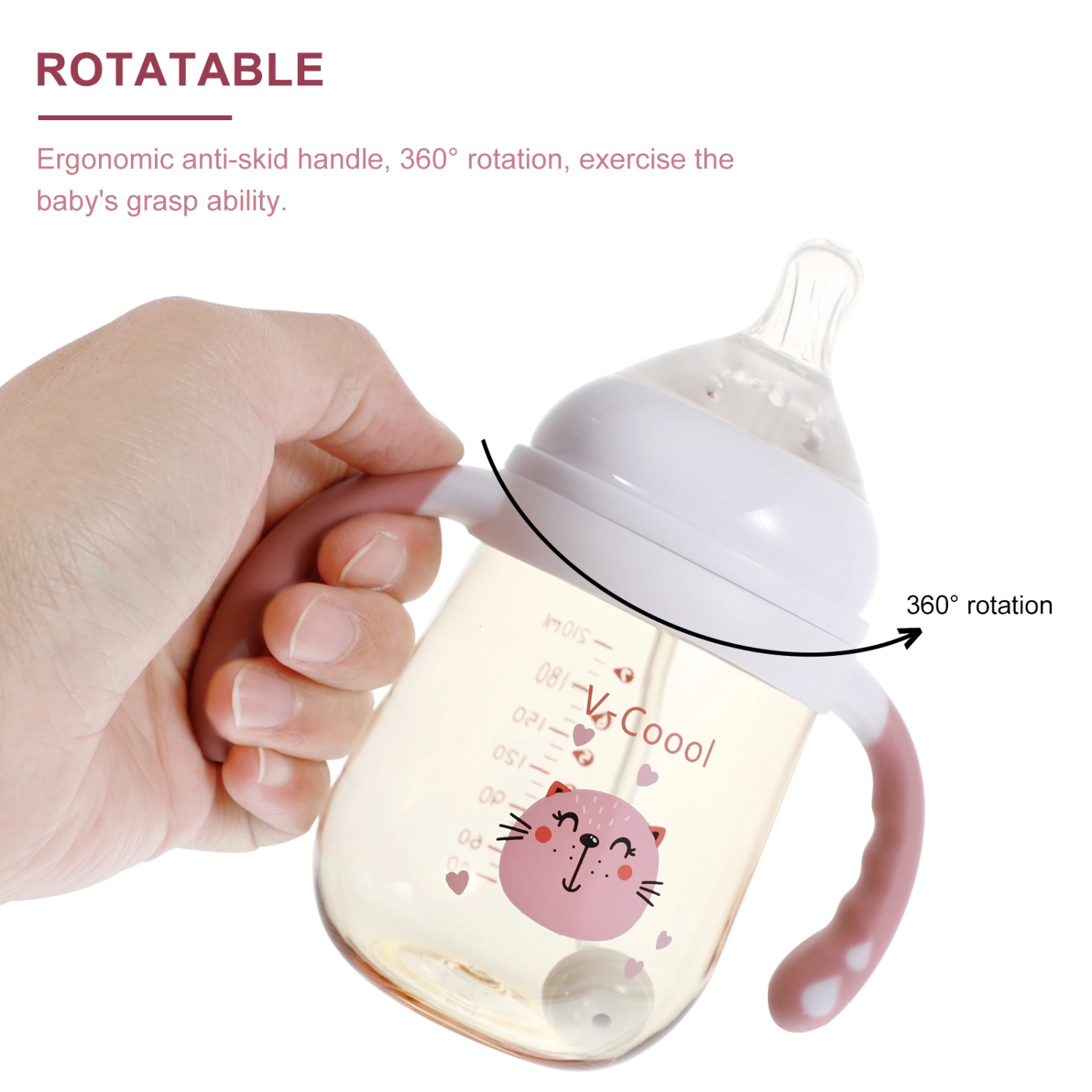 1pc 210ml Feeding Bottle Wide Aperture Baby Milk Bottle Feeder with Handle Random Style