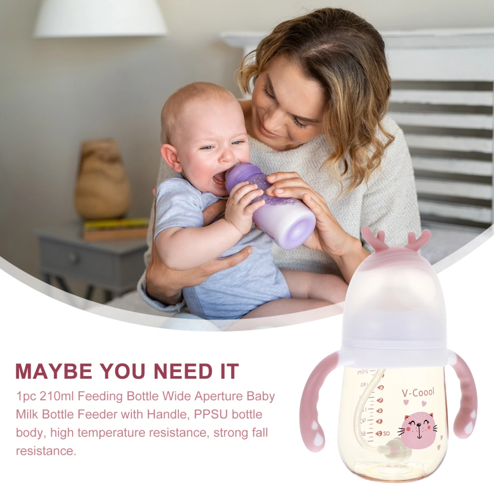 1pc 210ml Feeding Bottle Wide Aperture Baby Milk Bottle Feeder with Handle Random Style