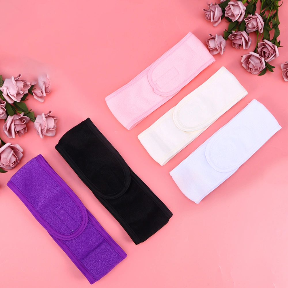 5pcs Women Headband Self-adhesive Hair Bands Head Wrap for Yoga Running (Purple + Black + White + Beige + Pink)