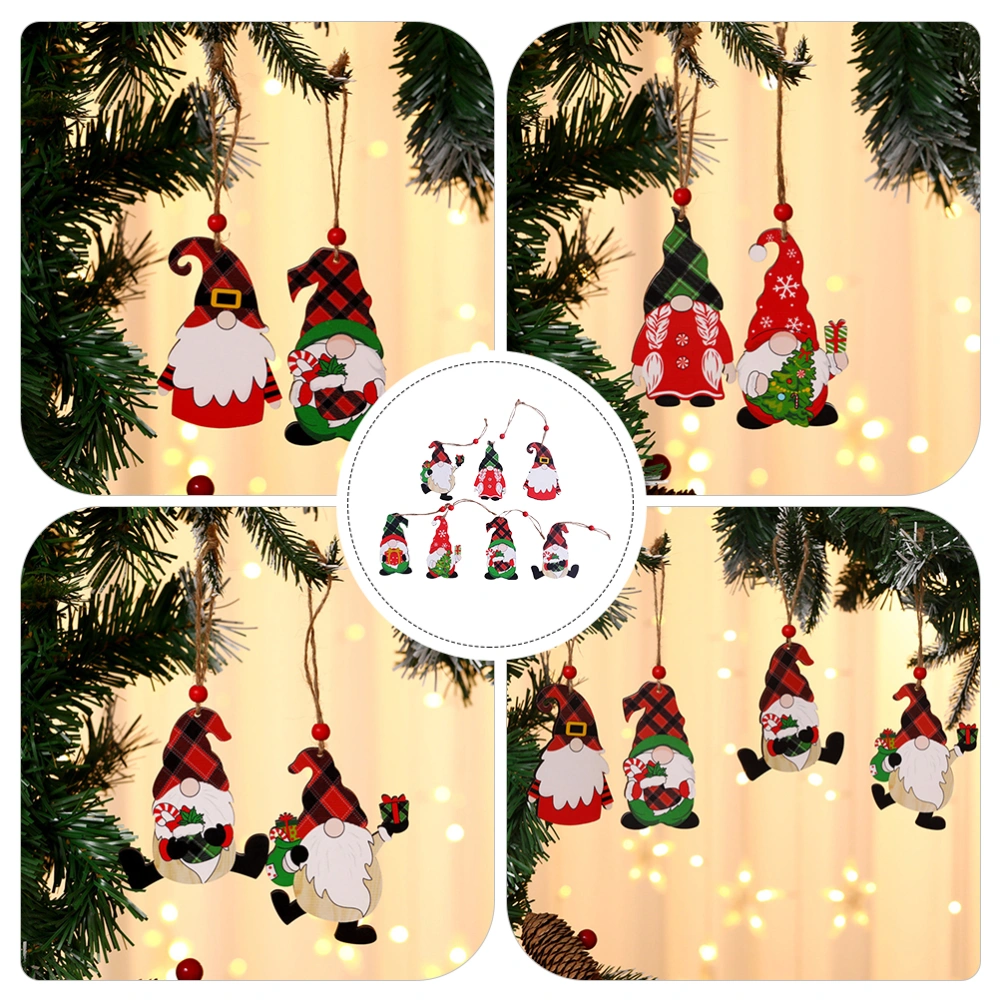 7Pcs Christmas Tree Hanging Ornament Santa Claus Wooden Pendants Decoration