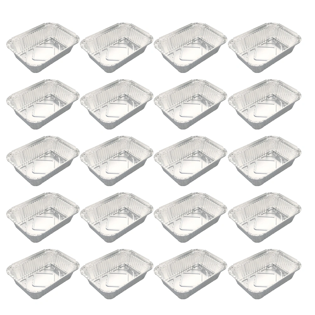 20Pcs 1100ml Square Disposable Tin Foil Barbecue Tray Party Barbecue Tray Flat Square Grill Tray Non Toxic Food Tray(Silver)