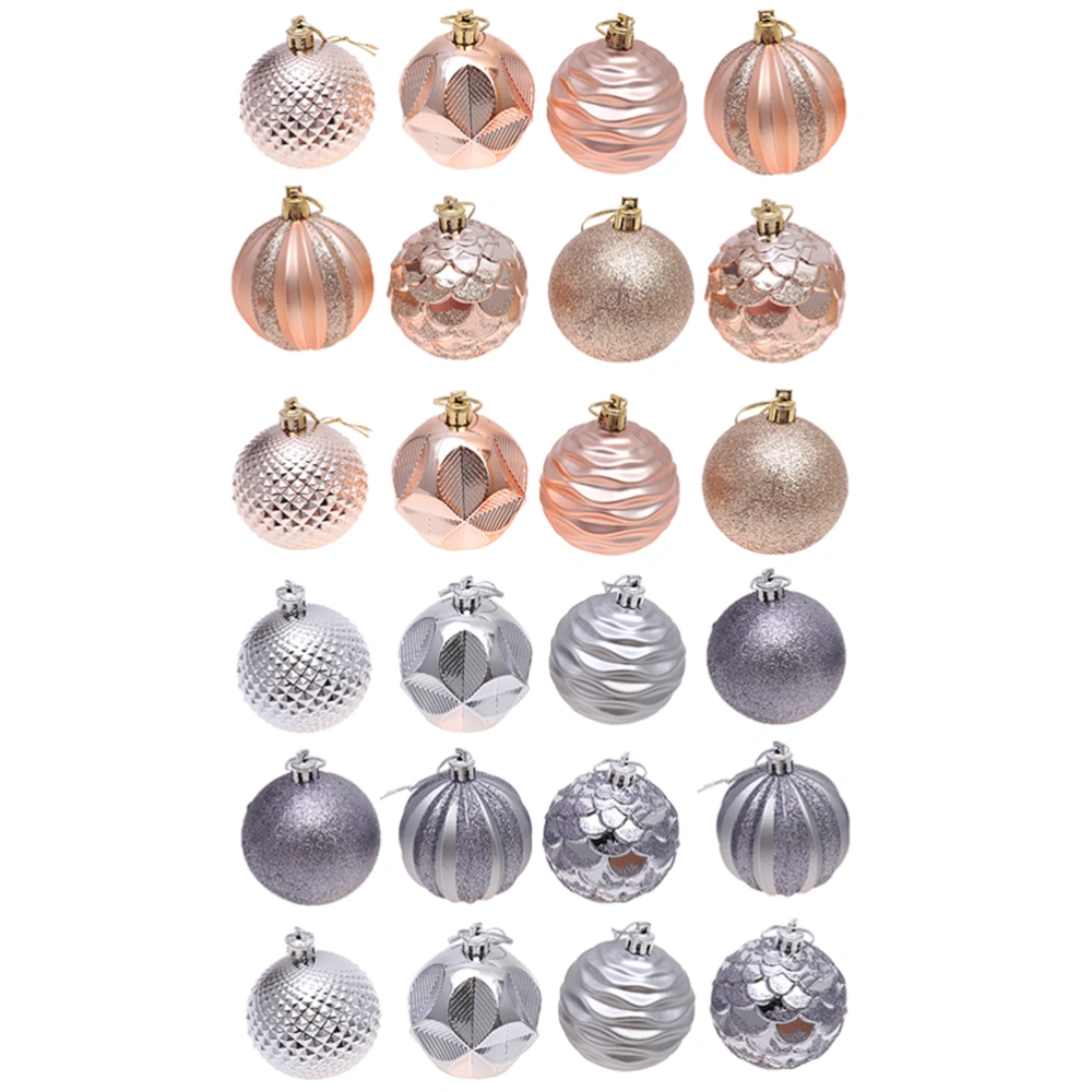 24 PCs 6CM Well Carved Hanging Christmas Balls Christmas Tree PVC Ball Christmas Ornament Decor for Home Mall (Golden and silver)