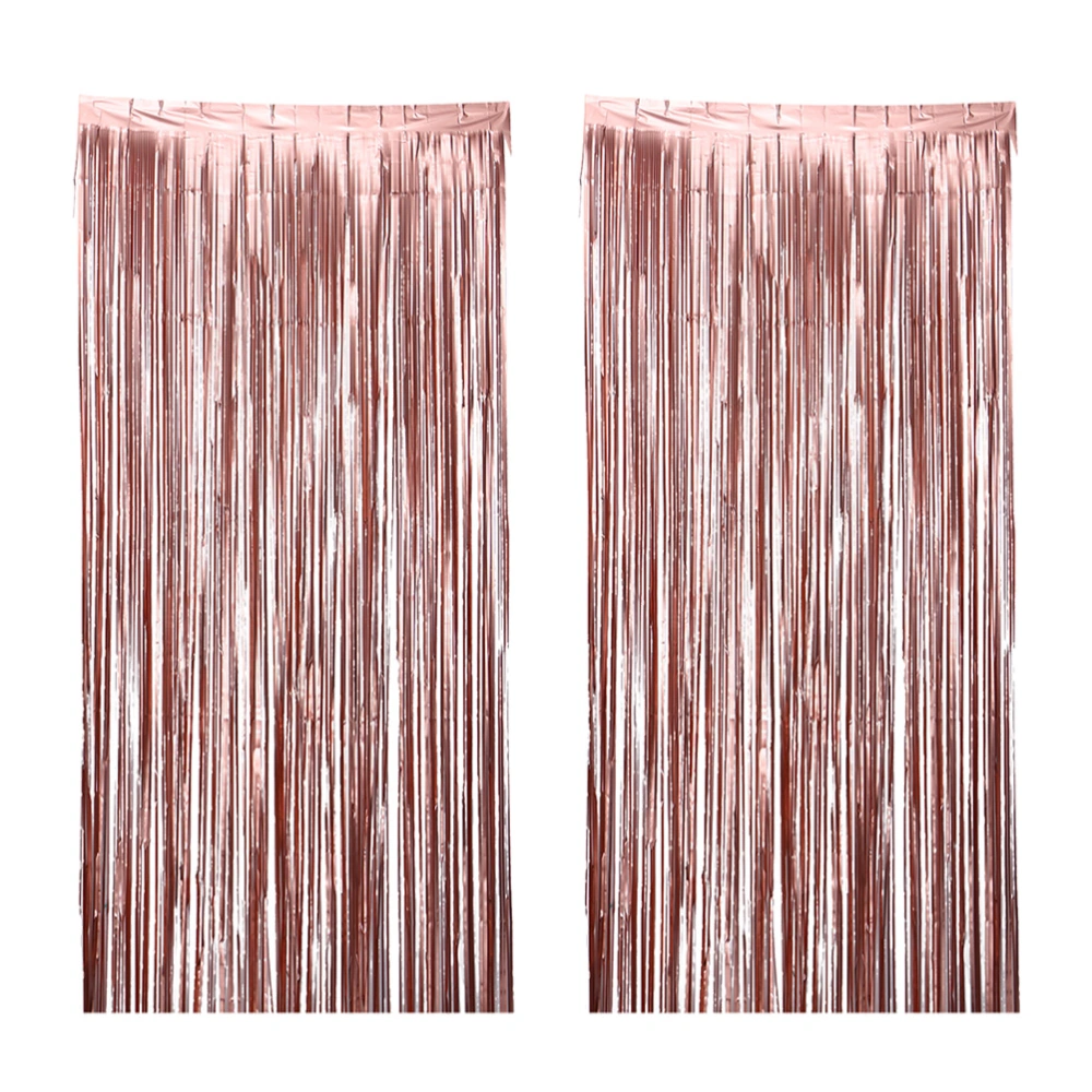 2pcs Rose Golden Rain Curtain Plastic Photo Backdrop Accessary Party Wall Curtain Decor for Wedding Festival Party Stage Ornament(2.5m High)