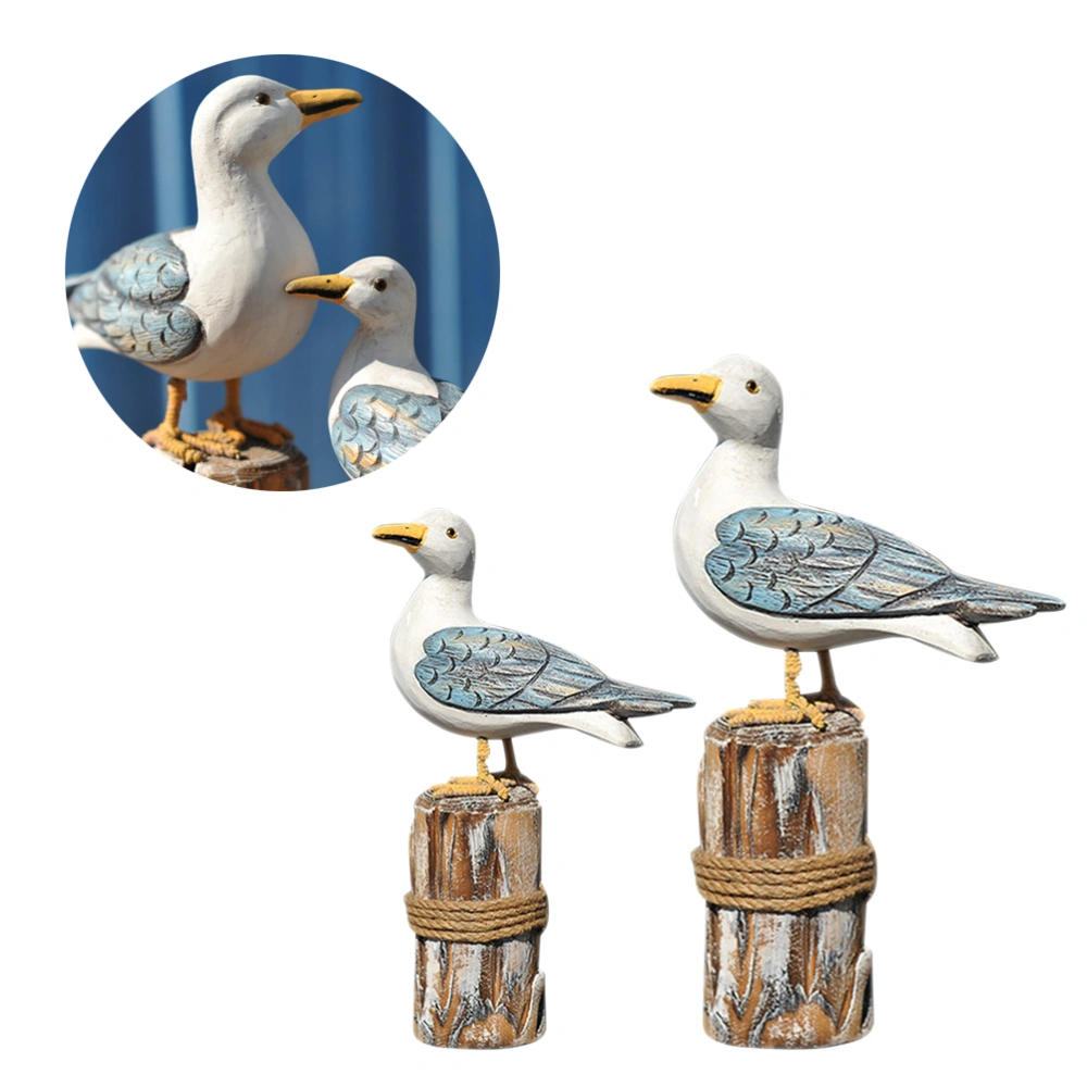 2pcs Mediterranean Style Wood Craft Bird Shape Ornament Artistic Figurine Craft Home TV Cabinet Decoration Gift for Living Room Bedroom Home Decoration Accessories (Big and Small for 1 Set)