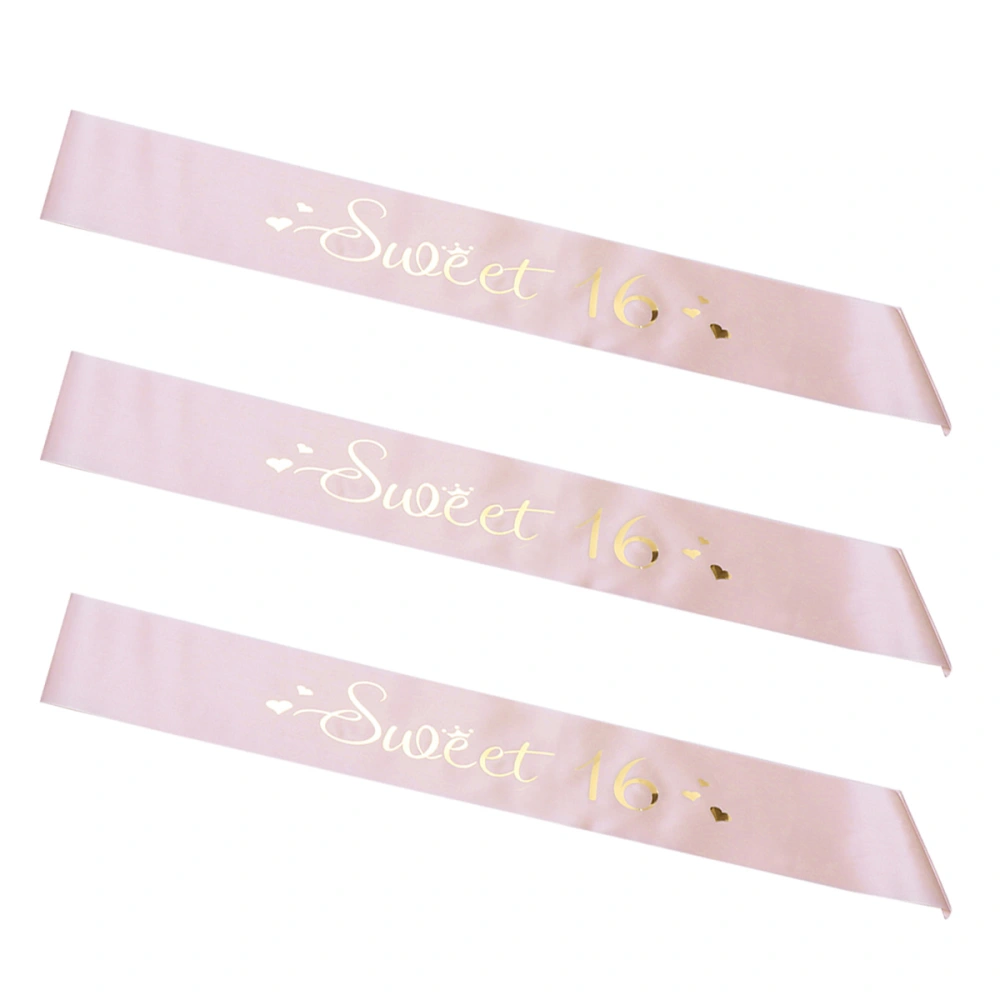 3pcs Sweet 16 Birthday Sash Single-layer Etiquette Bands Party Accessories for Girls (Champagne with Golden Letters)