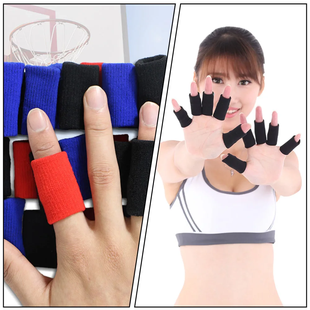 20Pcs Finger Sleeves Nylon Protective Cloth Exercise Supplies (Black Red)