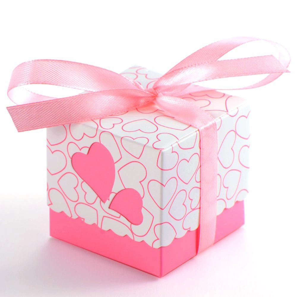 100pcs Novelty Double Hollow Love Heart Design Wedding Favor Candy Boxes Gift Boxes with Ribbons (Pink)