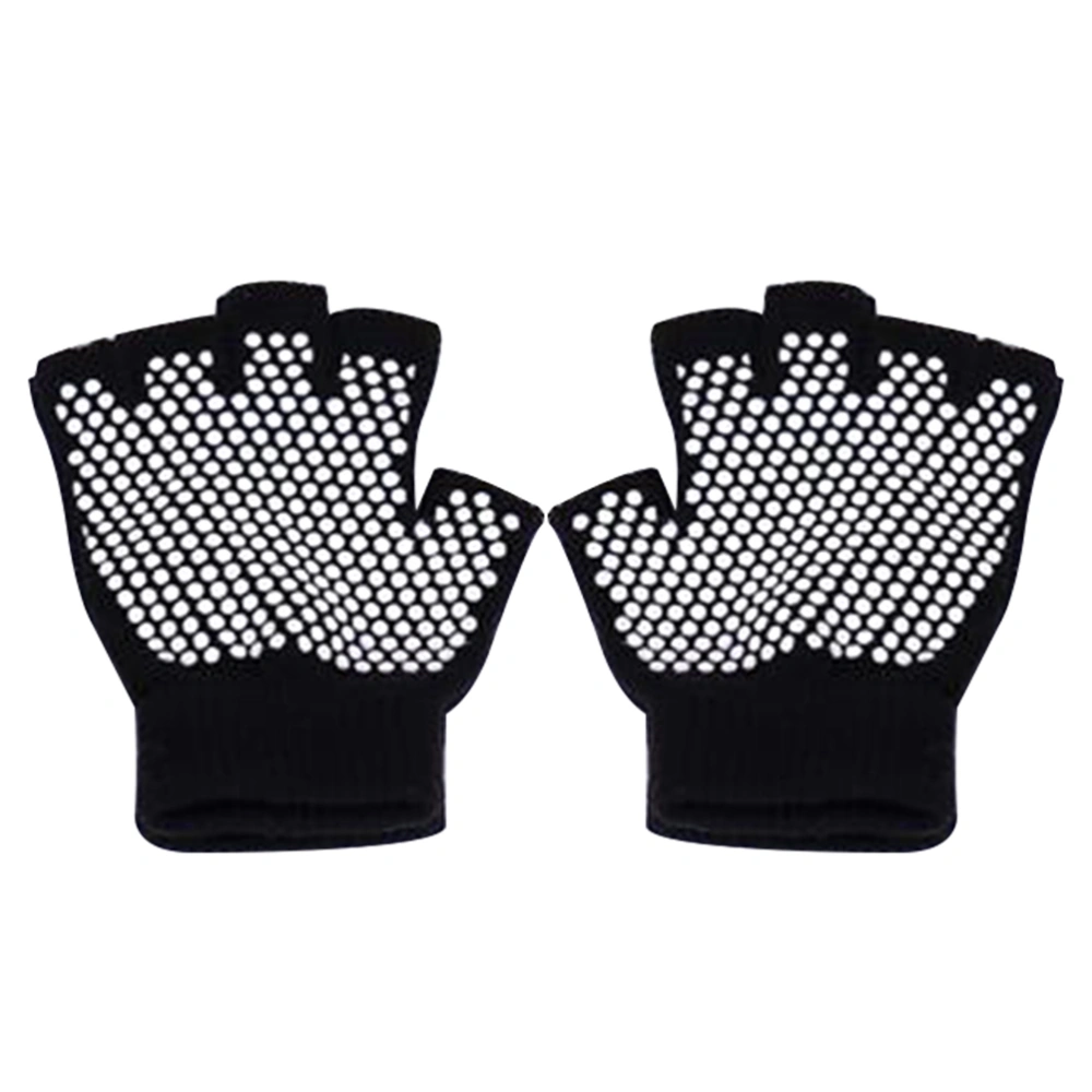 Non-slip Workout Gloves Half Finger Cotton Gloves Machine Comfortable Knitted Gloves for Yoga Sports(Black)