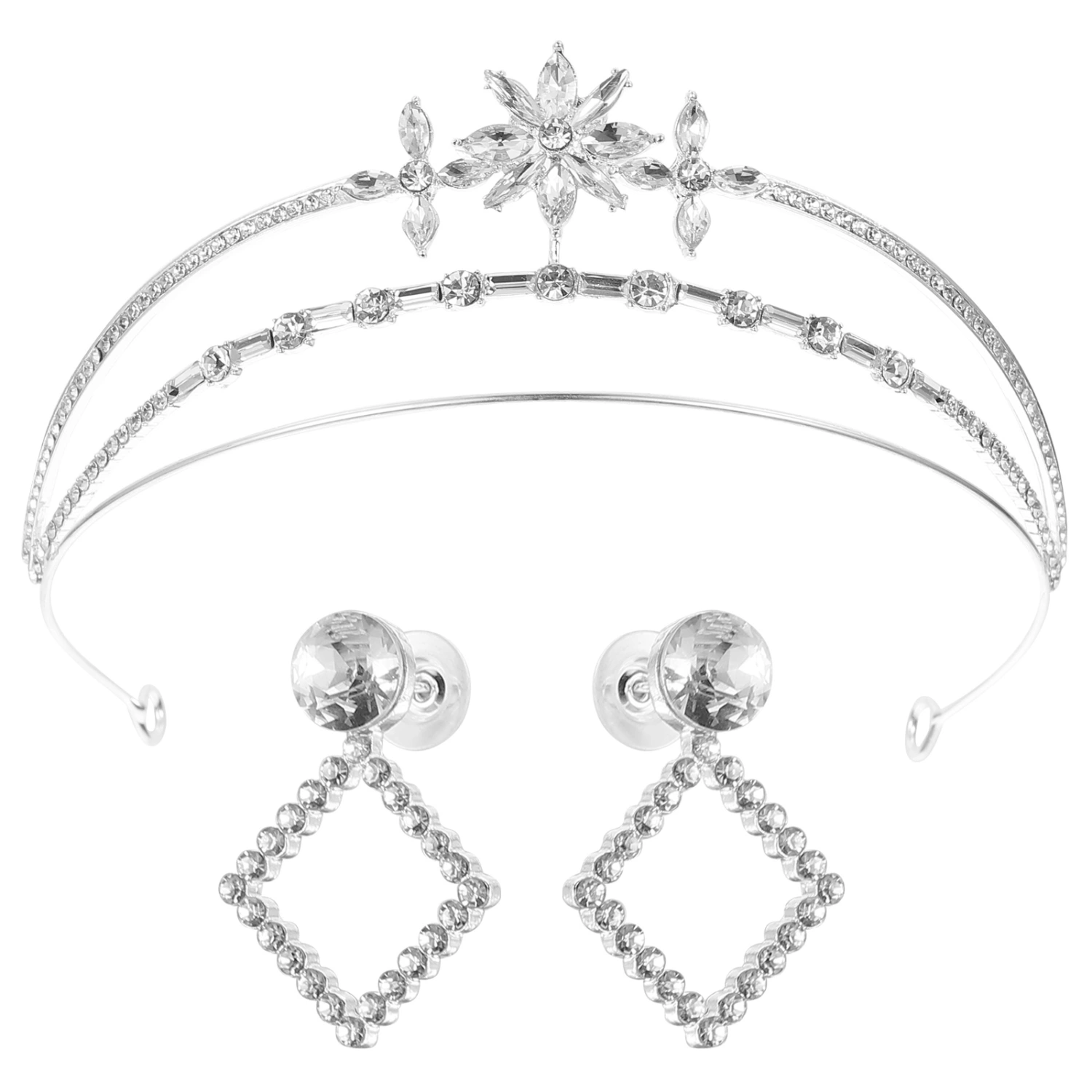 Rhinestone Queen Crown with Earrings Wedding Party Headband Jewelry Set