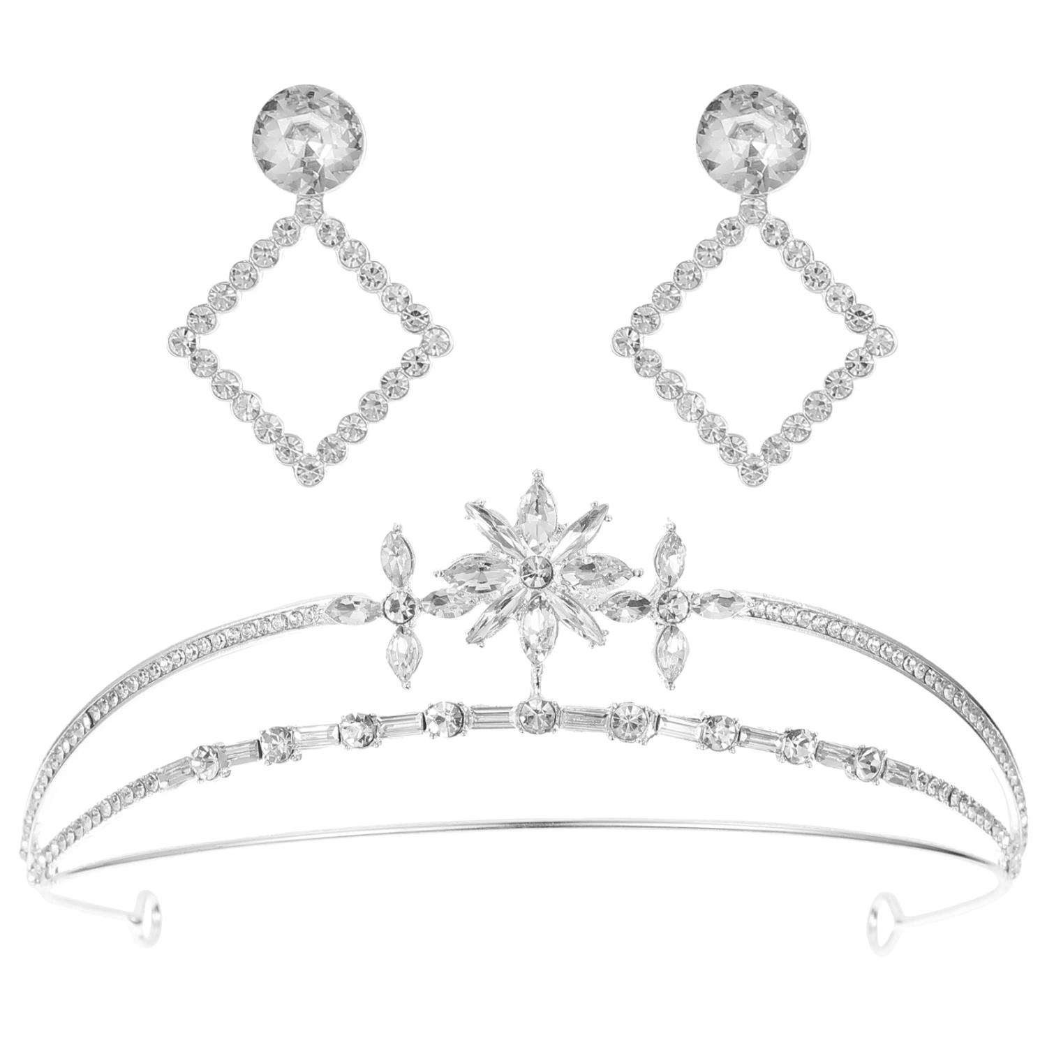 Rhinestone Queen Crown with Earrings Wedding Party Headband Jewelry Set