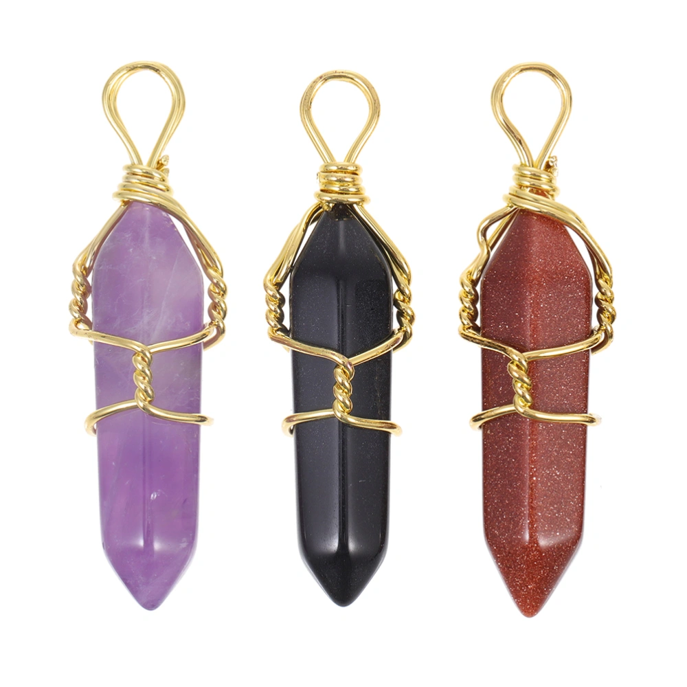 3Pcs Hanging Energy Stones Decorative Crystal Pillars Delicate Crystal Pendants (Mixed Color)