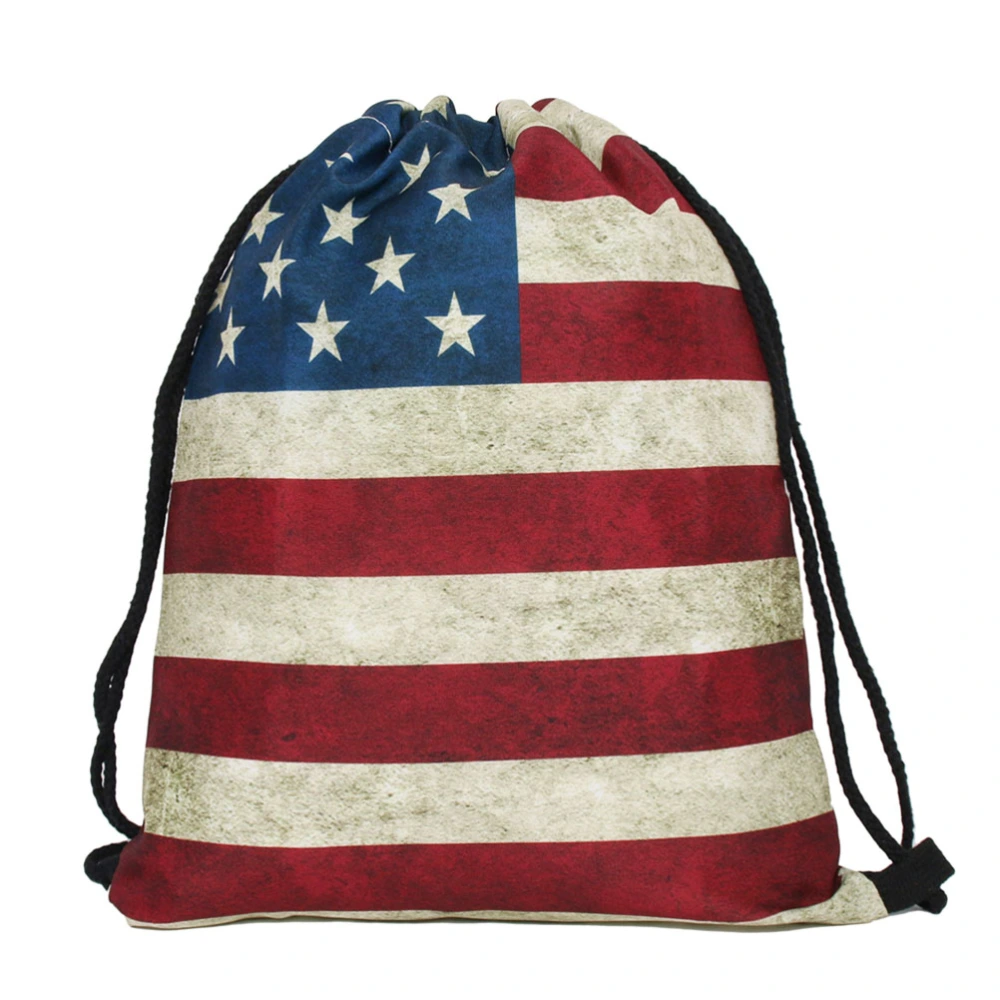 America Flag Storage Backpack Polyester Drawstring Pocket Spacious 3D Printed Bundle Bag