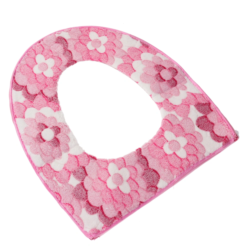 Toilet Seat Cover Toilet Warm Thicken Toilet Mat Washable Toilet Seat Pad Cushion Flannel Waterproof Ring Pad with Self Adhesive Tapes or Zipper in Autumn Winter(Pink)