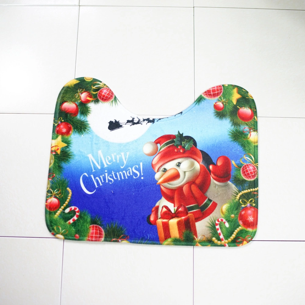 3pcs Christmas Printing Non-slip Bathroom Rug Bath Mat Cartoon Rug Toilet Lid Cover (Snowman)