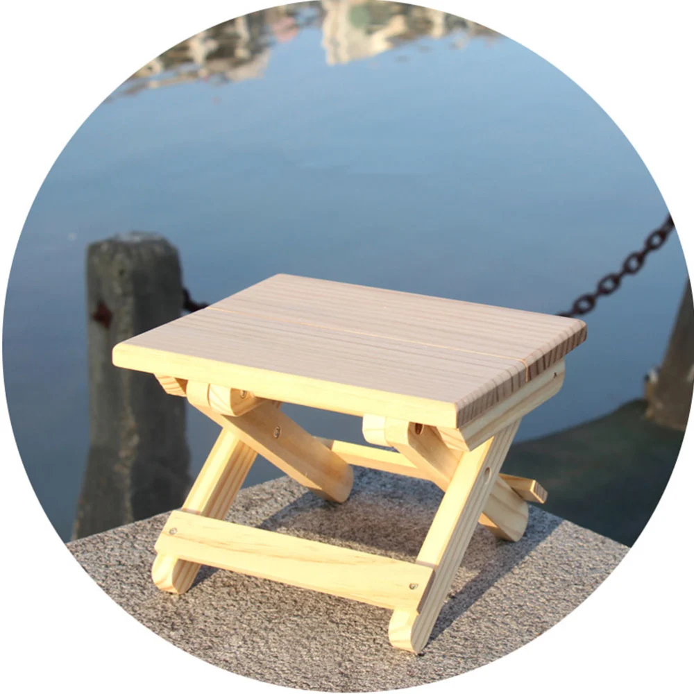 1pc Wooden Foldable Taboret Wooden Folding Stool Outdoor Fishing Chair Small Stool for Outdoor and Indoor Use (Light Yellow)