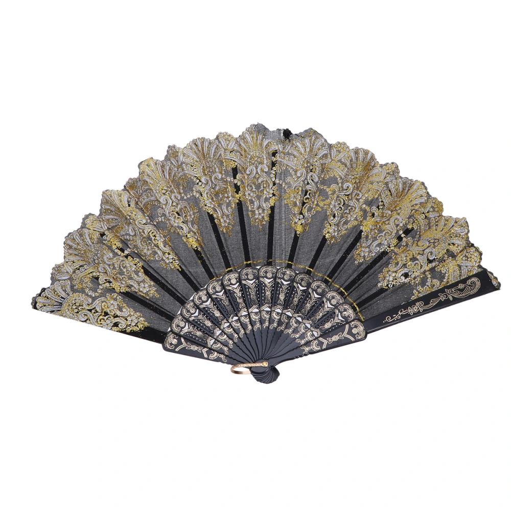 Black Color Chinese Style Sequins Fan Vintage Folding Hand Fans Embroidered Handheld Fan