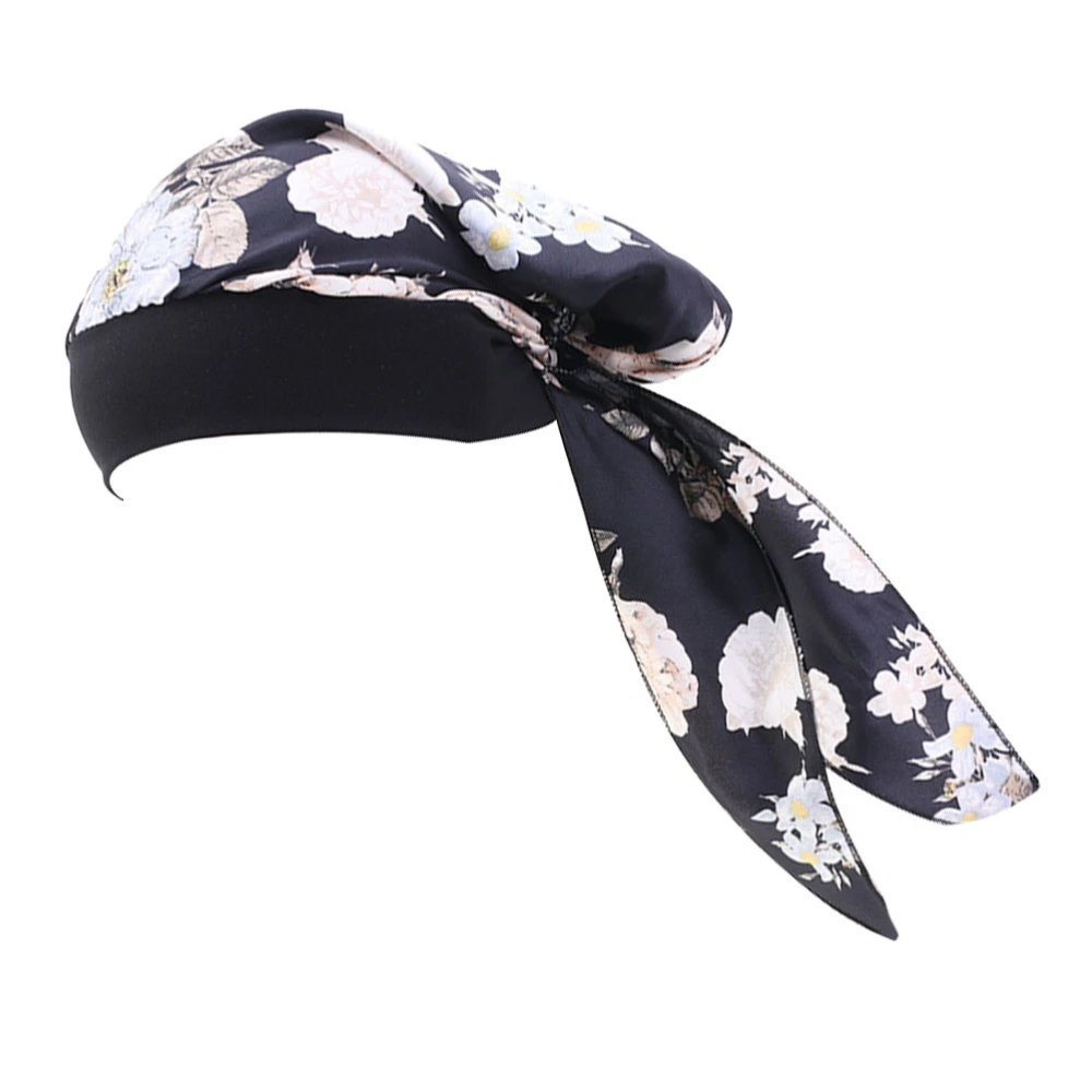 Printed Turban Fashion Turban Hat Elastic Headband Creative Headwrap Black