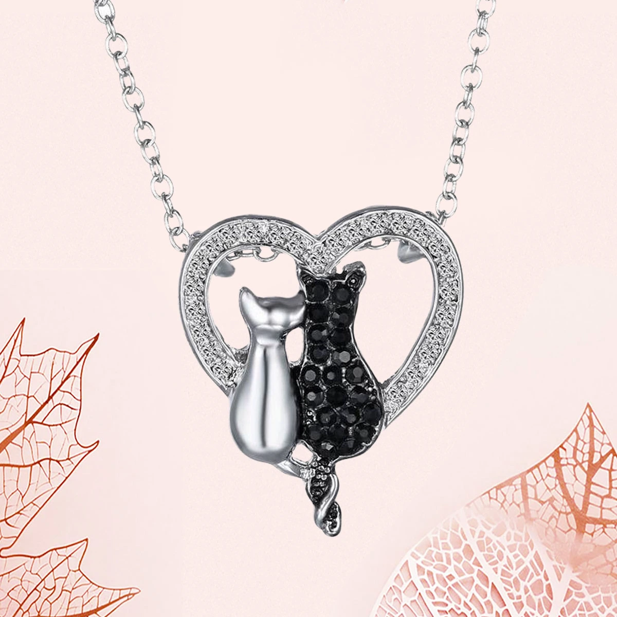 Cat Love Necklace Pendant Beautiful Decor Necklace Gift for Woman Lady Female