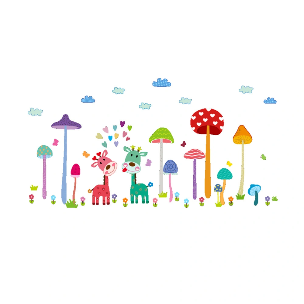 Colorful Mushroom World Giraffe Wall Stickers For Kids Rooms Home Decor Cartoon Animals Wall Decals