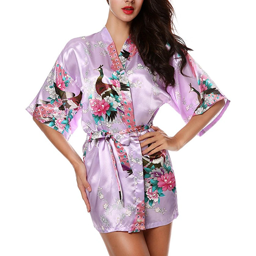 One Piece Nightgown Flowers Patterned Summer Nightwear Sleepwear Night Robe for Women - Size M(Purple)