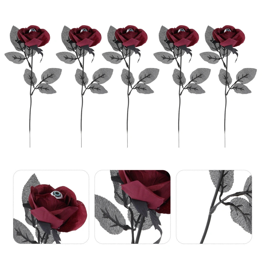 5Pcs Festival Simulation Rose Halloween Fake Flowers Creepy Rose with Eyeballs