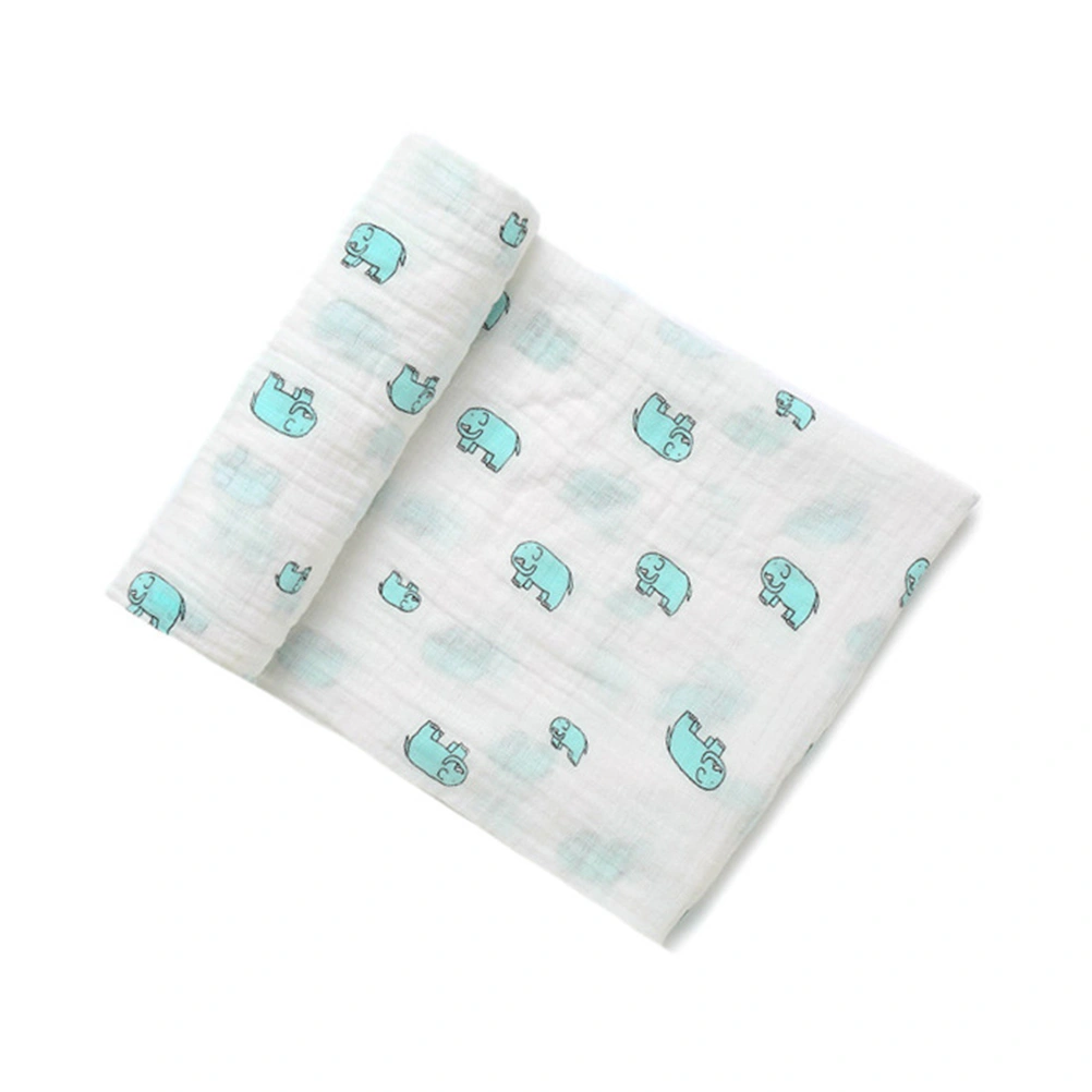 Newborn Baby Infant Muslin Gauze Cotton Swaddle Blanket Wrapping (Blue Elephant)