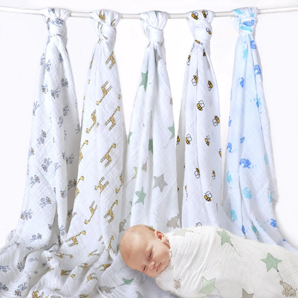 Newborn Baby Infant Muslin Gauze Cotton Swaddle Blanket Wrapping (Blue Elephant)