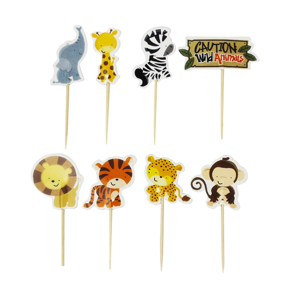 72pcs Zoo Animal Cake Toppers Decorative Cupcake Toppers Food Fruit Picks Party Supplies