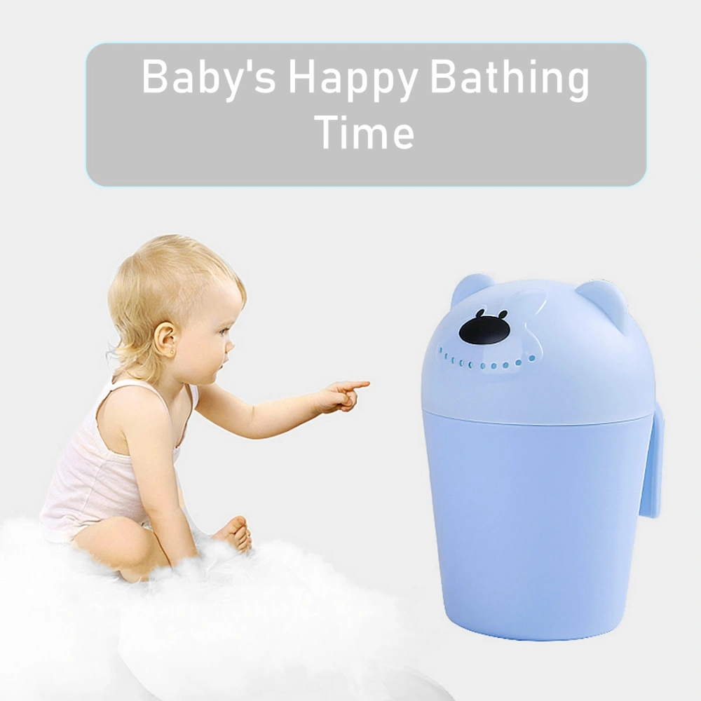 Kids Baby Shampoo Cup Cartoon Bear Shape Baby Bath Shower Caps Cup Spoons Bath Toys for Children Infant Multi-purpose Watering Tools (Blue)