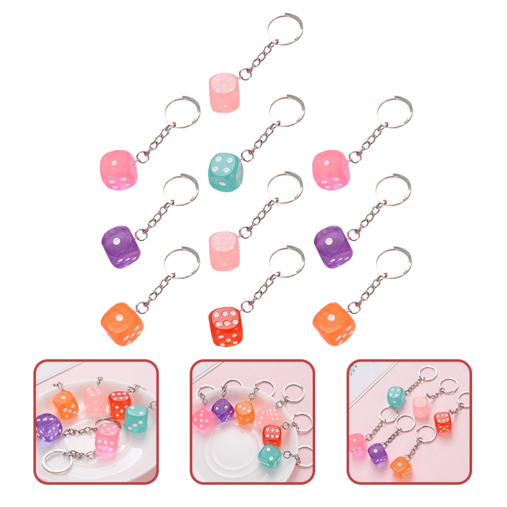 10Pcs Chic Crystal Dice Keychain Decorative Key Chain DIY Bag Pendant Mixed Color