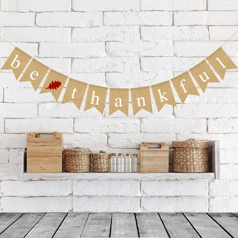 Be Thankful Letters Bunting Banner Decoration Linen Burlap Banner Swallowtail Pull Flag Party Supplies for Thanksgiving