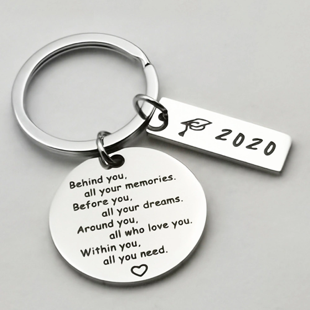 2PCS 2020 Graduation Keychains Gift Meaningful Grads Key Holder Decor Creative Letters Printed Key Ring Stainless Steel Keychain Crafts for Boys Girls Students (Silver 30mm+Golden 30mm)