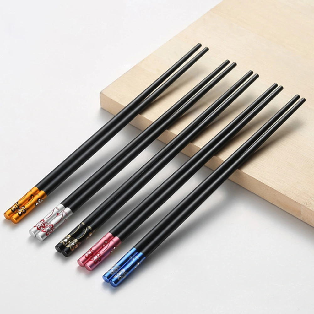 5 Pairs Alloy Heat Resistant Chopsticks Cusp Design Chopsticks (Assorted Color)