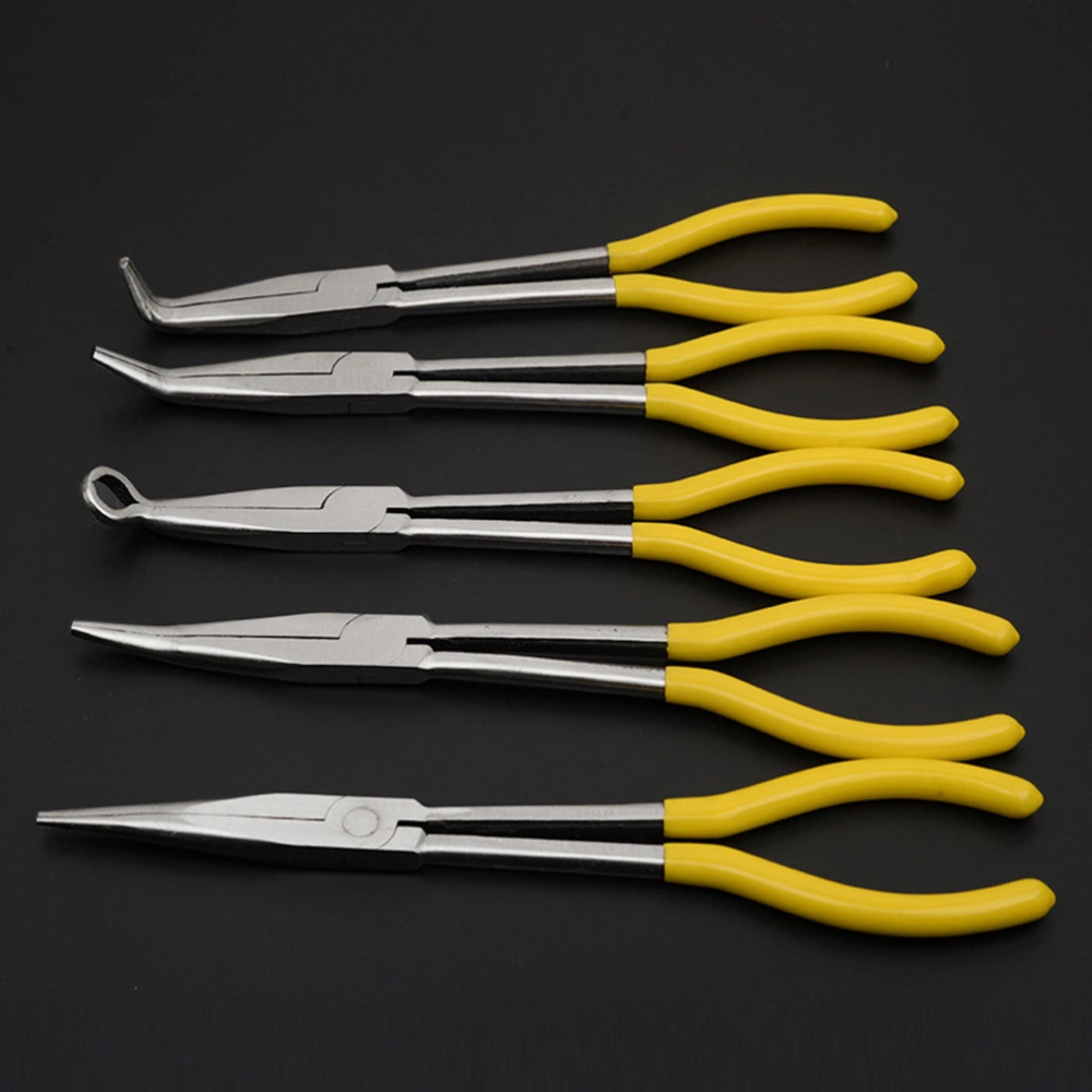 1pc Extra Long Plier Practical Crimping Plier Mechanic Equipment Repairing Wire Clamp (Bending of 25 Degrees Yellow)