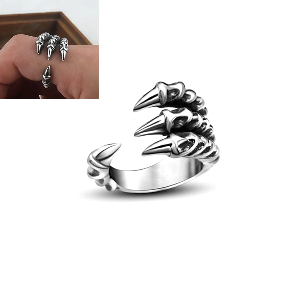 Titanium Steel Dragon Claw Rings for Men Cool Male Biker Ring Punk Jewelry Personalized Gift (Pattern 1)