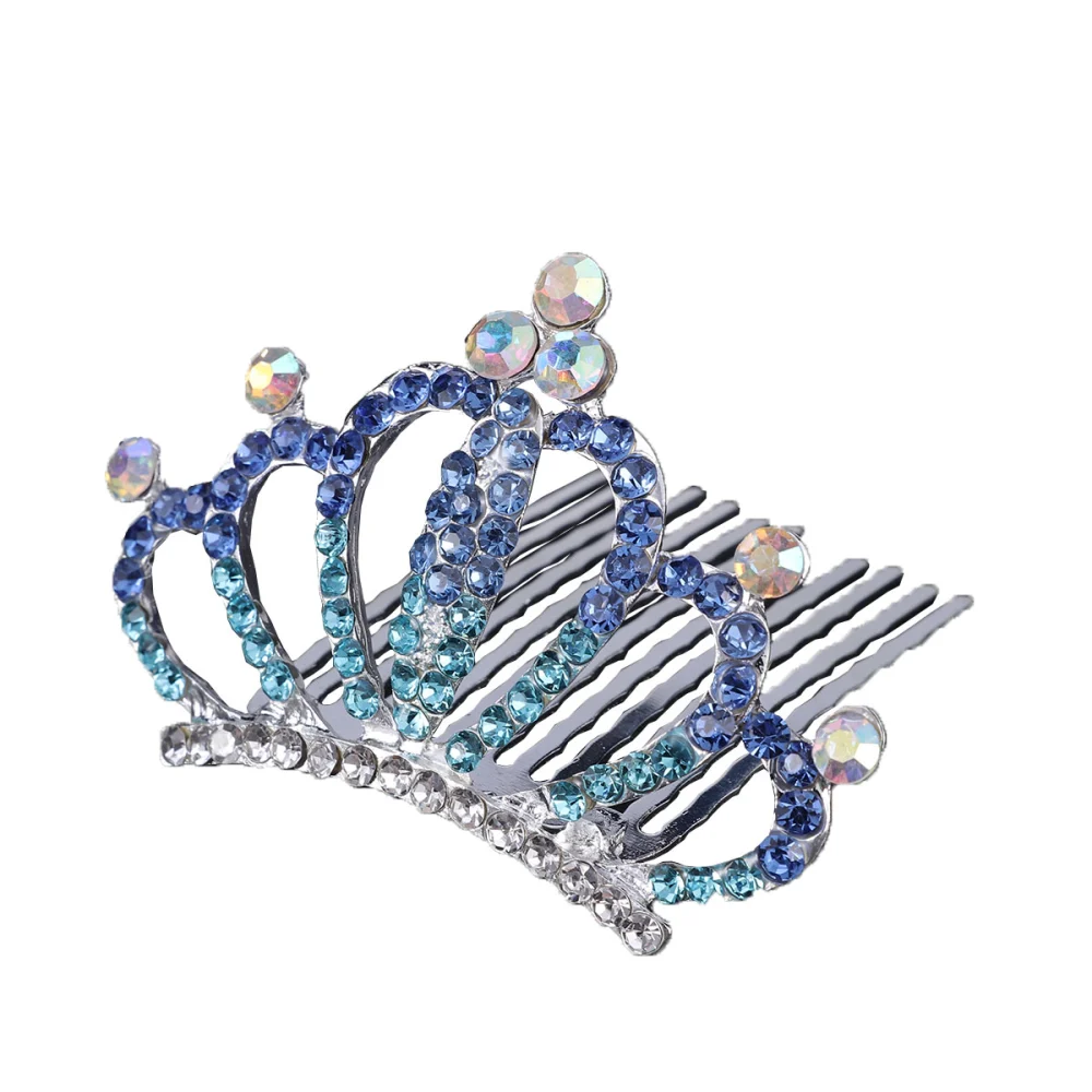 Crystal Hair Crown Comb Attractive Tiara Headdress Hair Accessory for kids Children Girls (Blue)