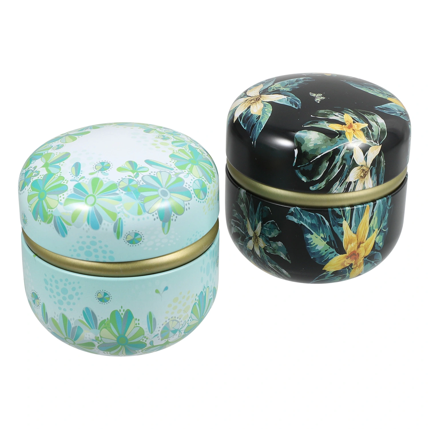 2Pcs Portable Mini Jar Delicate Printed Scented Tea Jars Candies Loose Powder Jars