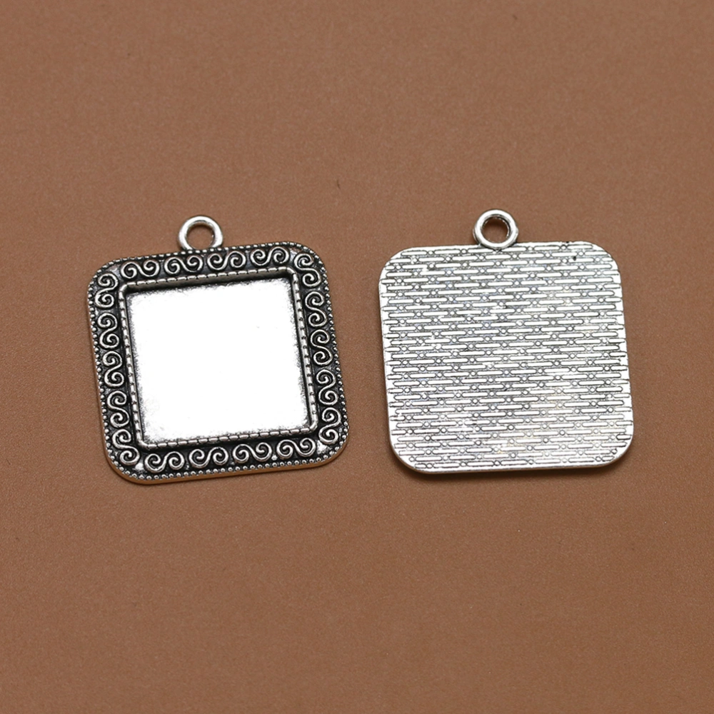 10pcs Alloy Square Pendants Tray Charms DIY Jewelry Making Accessory for Necklace Bracelet (Antique Silver)