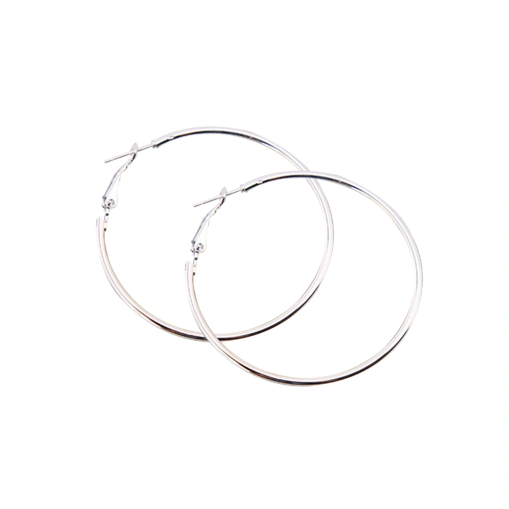 Unisex Metal Smooth Big Large Earrings Round Circle Earrings Jewelry for Women Men 8CM (Silver)