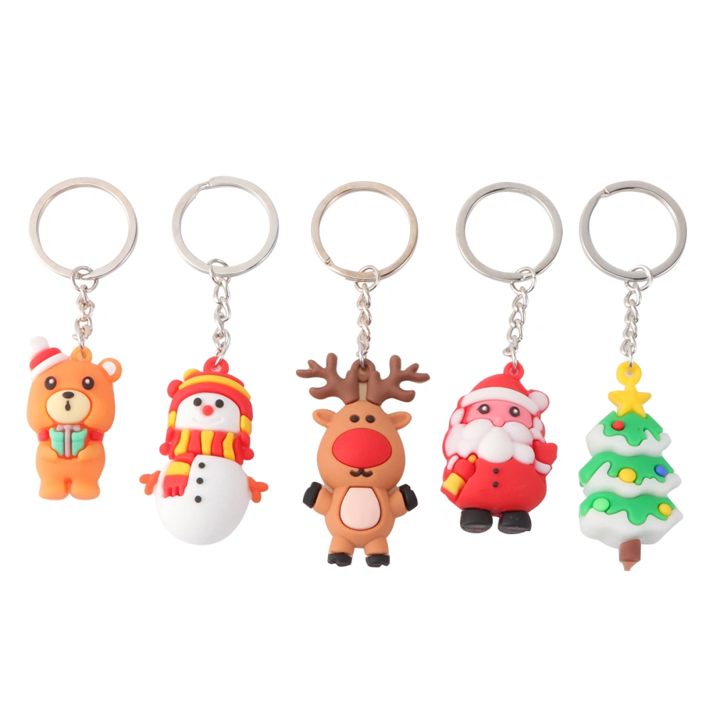 5 Pcs Cartoon Keychain Christmas Themed Funny Keyring Creative Key Holder Hanging Pendant for Christmas Party