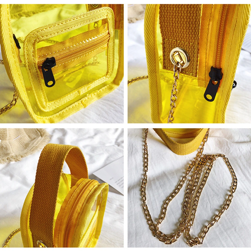 Women PVC Transparent Handbag Colorful Chain Bags Purses Clear Jelly Mini Phone Bag (Yellow)