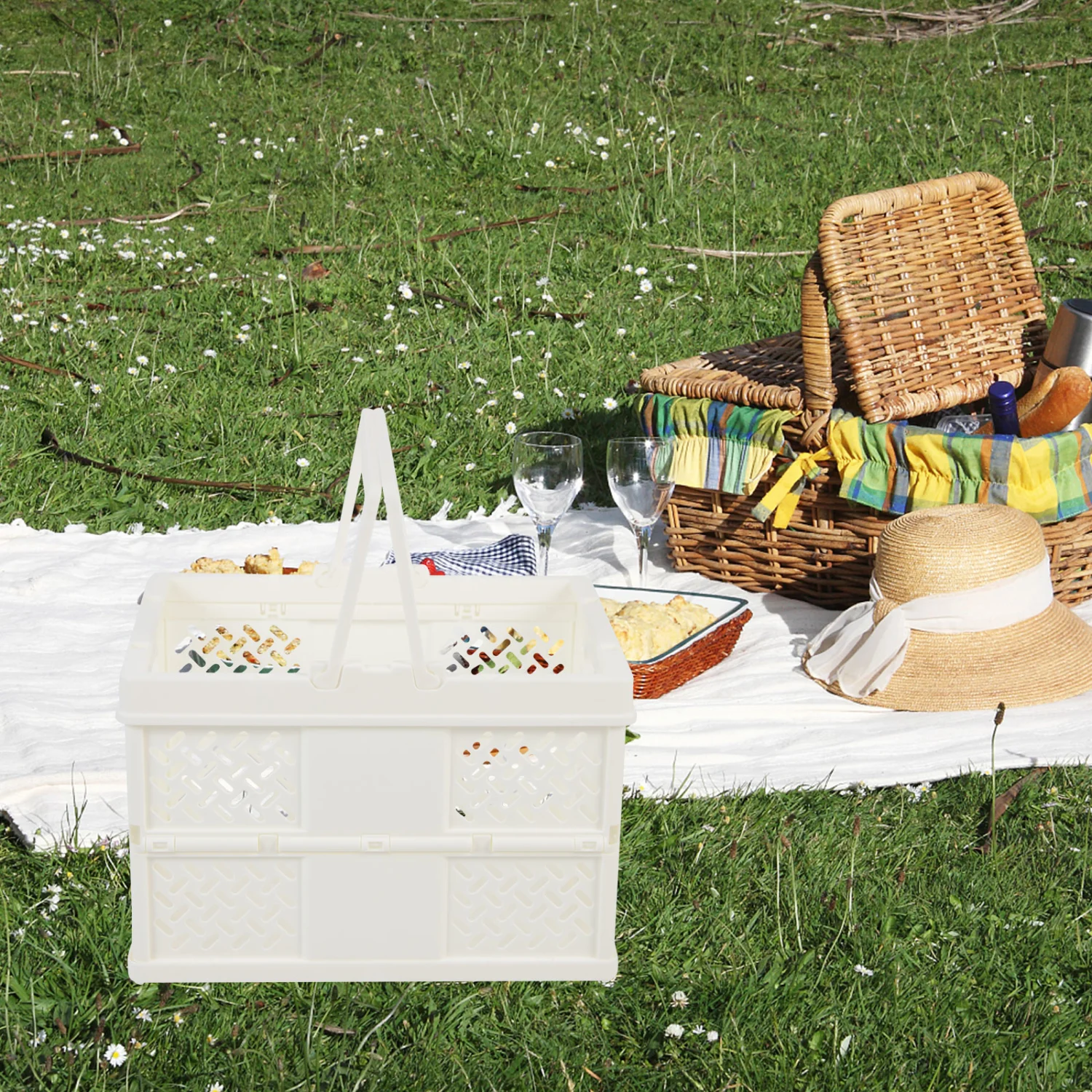 Collapsible Storage Bin Household Snack Basket Multifunctional Picnic Basket Handheld Storage Basket