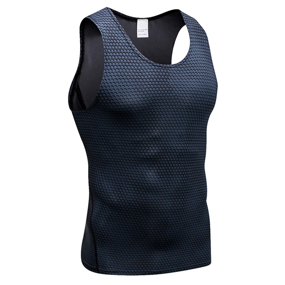 Men's Fitness Vest 3D Printed Undershirt Quick-dry Breathable Shirt for Sports Training (Black, L)