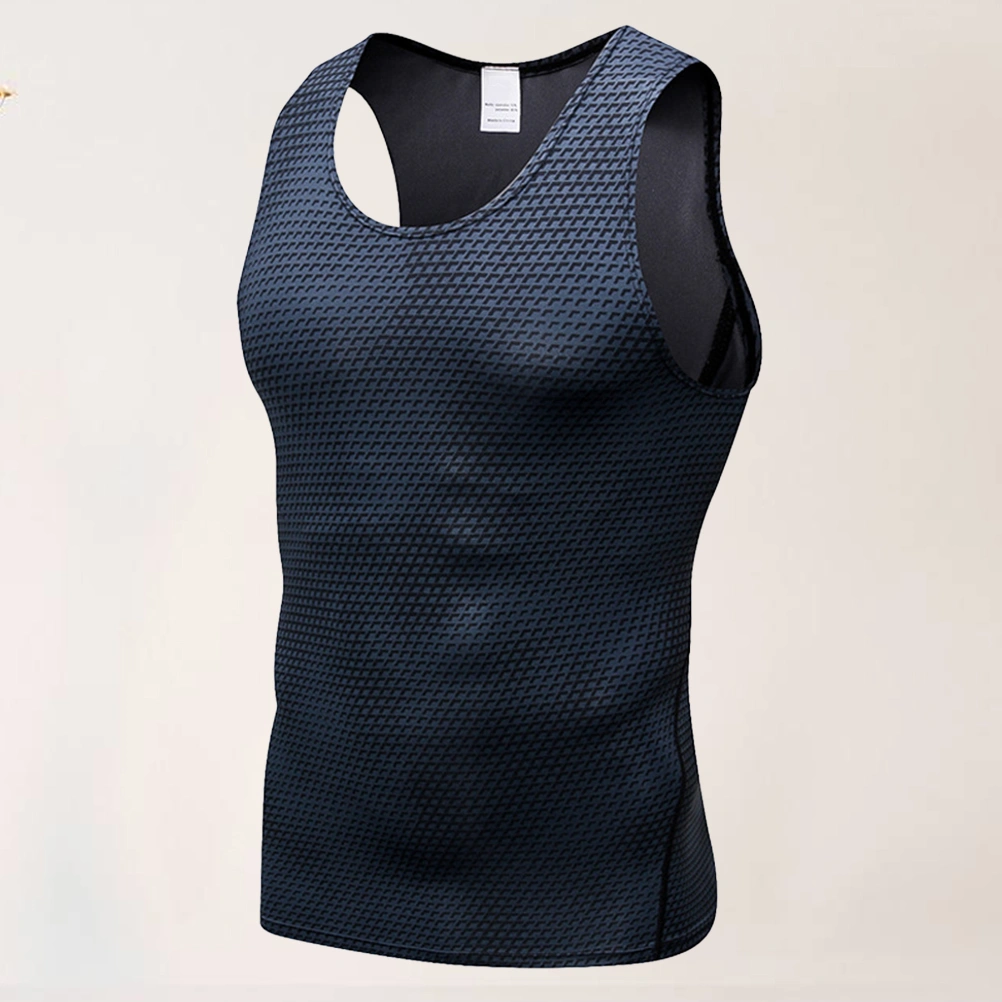 Men's Fitness Vest 3D Printed Undershirt Quick-dry Breathable Shirt for Sports Training (Black, L)