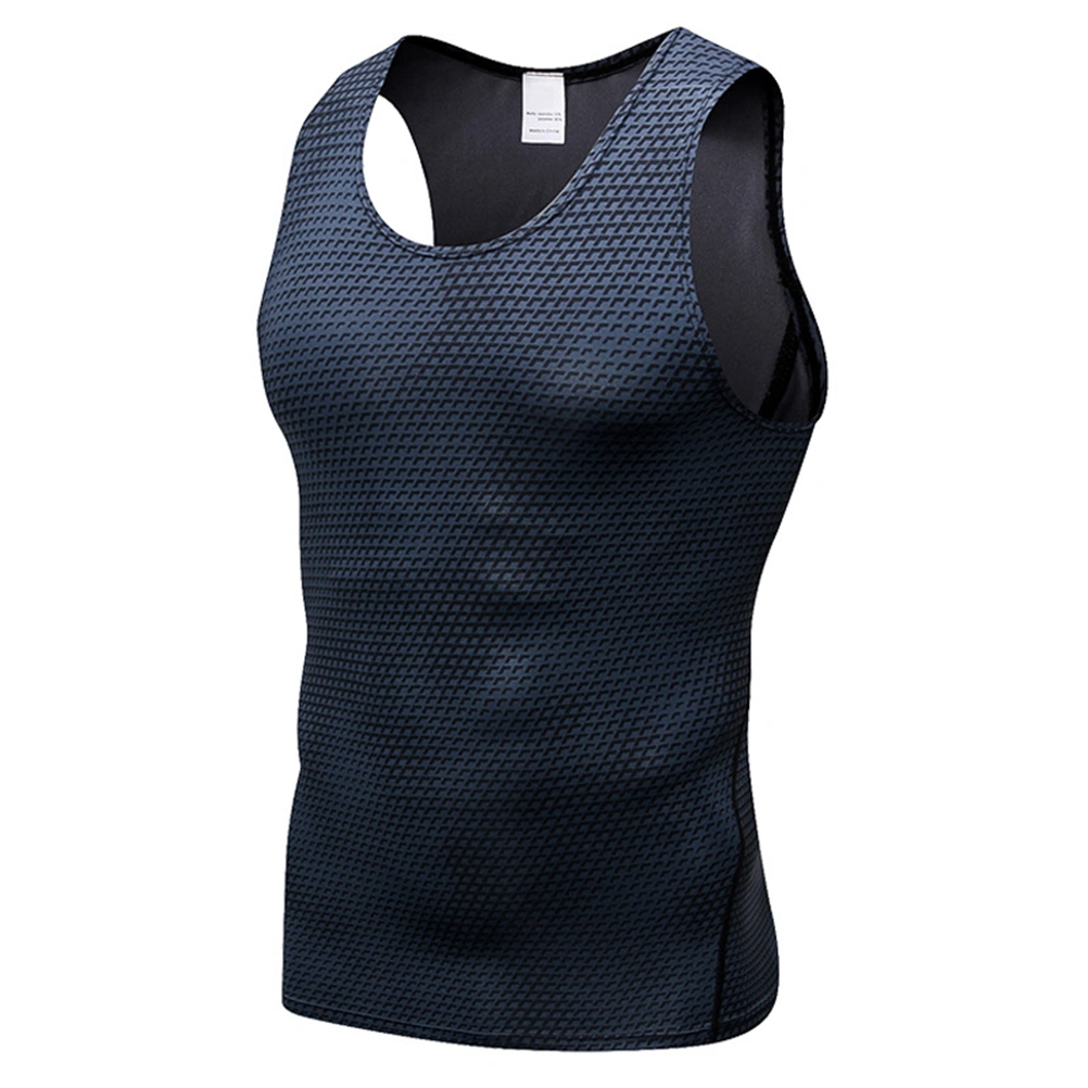 Men's Fitness Vest 3D Printed Undershirt Quick-dry Breathable Shirt for Sports Training (Black, L)