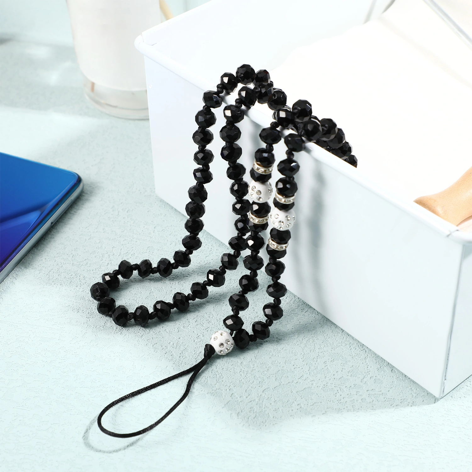 Neck Phone Lanyard Rhinestone Phone Charm Beaded Mobile Phone Strap Anti-lost Phone Charms Strap