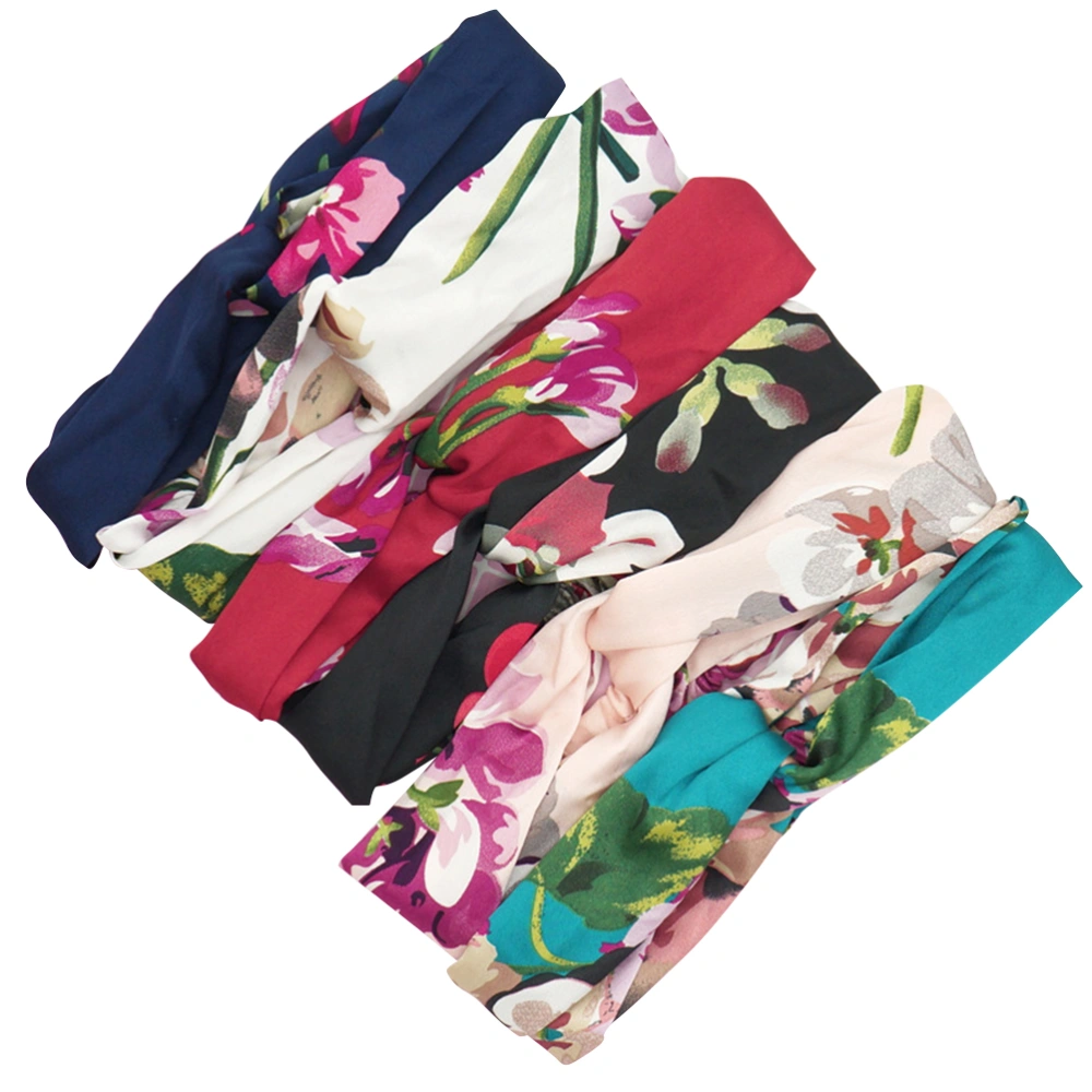 6pcs Korean Style Summer Lovely Hairband Women Hair Accessories Turban Cross Headwrap Girl Floral Prints Elastic Knotted Headwear Headband (Mixed Type Random Delivery)