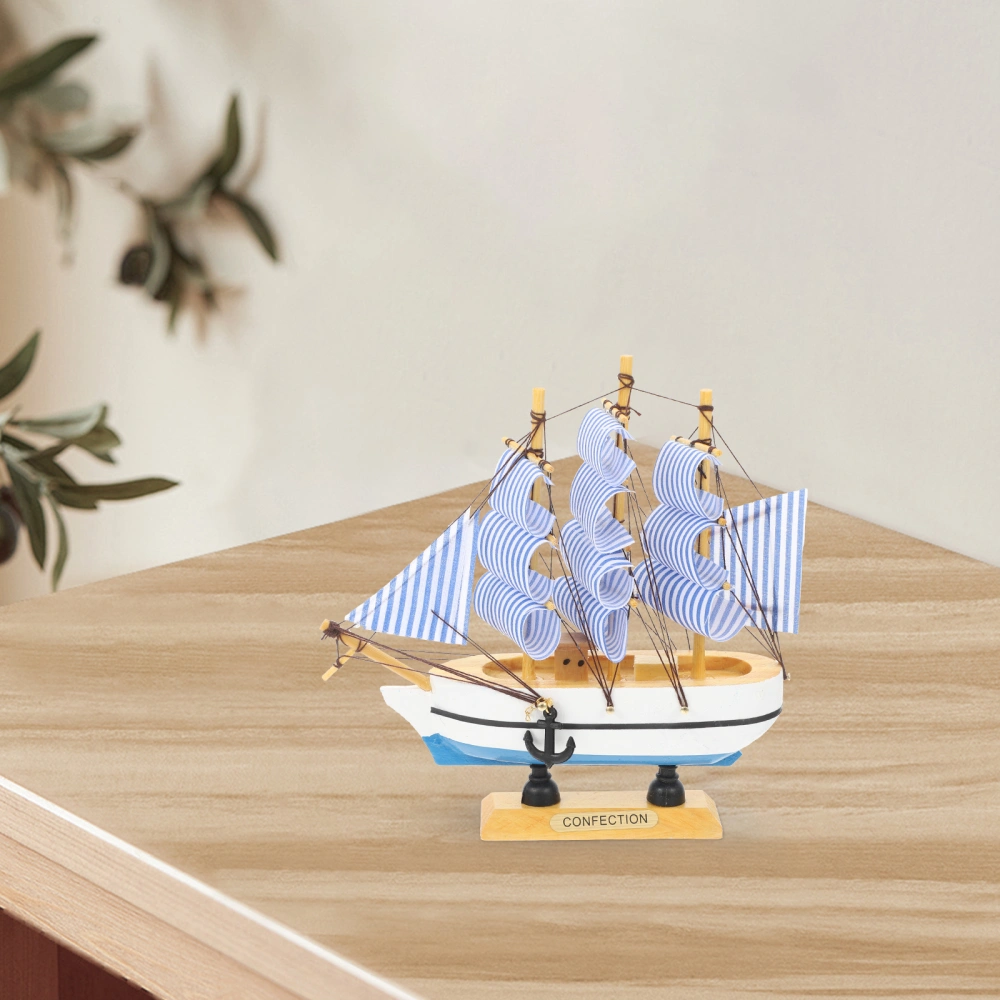 Mediterranean Style Sailboat Shape Ornament Creative Wooden Desktop Decor